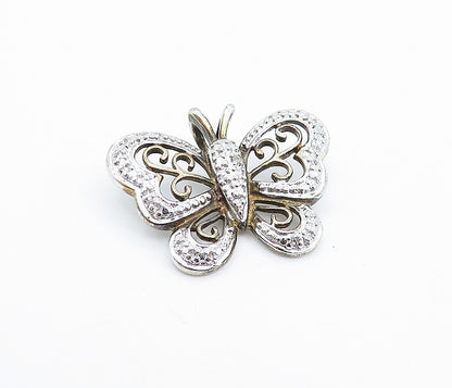 ROSS SIMON 925 Silver Vintage Genuine Diamond 2 Tone Butterfly Pendant PT4354