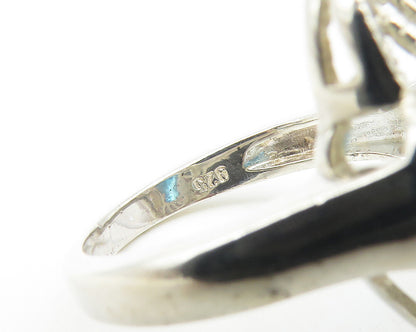 925 Sterling Silver  Blue Topaz Twist Flower Motif Cocktail Ring Sz 6  RG10966