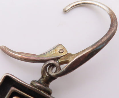 14k Gold & 925 Sterling Silver Vintage Earrings Hammered Square Drop  EG14402