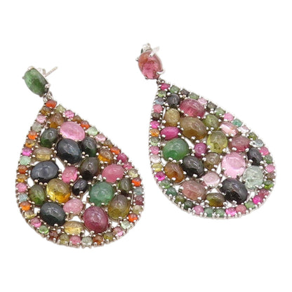 925 Sterling Silver Vintage Earrings Gemstone Large Teardrop Cluster  EG14386