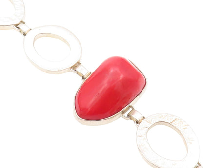 925 Sterling Silver Vintage Bracelet Designer Cutout Large Red Gemstone  BT11161