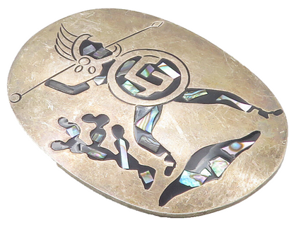 MEXICO 925 Sterling Silver  Vintage Abalone Shell Warrior Brooch Pin  BP3968