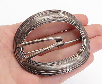 925 Sterling Silver  Vintage Antique Dark Tone Belt Buckle Brooch Pin  BP2258
