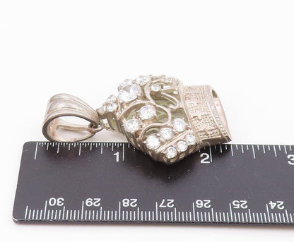 925 Sterling Silver  Vintage Cubic Zirconia Royal Crown Motif Pendant  PT15843