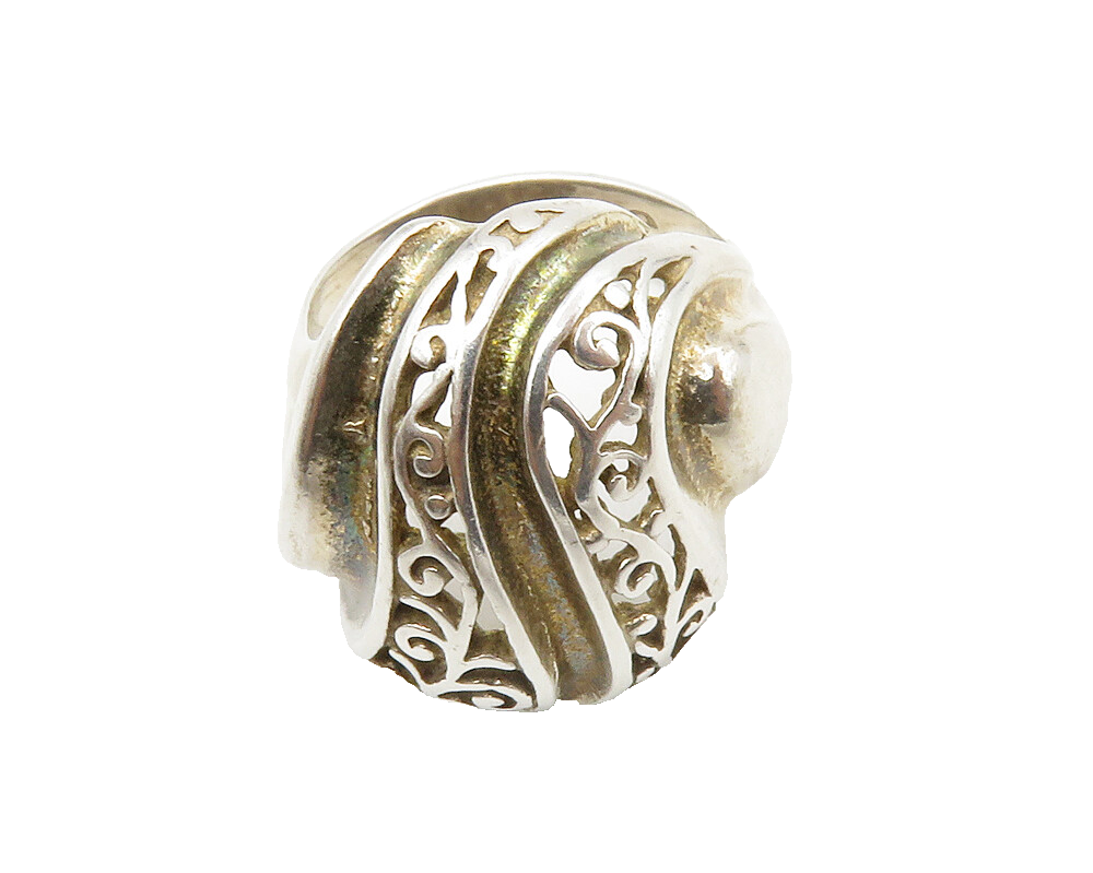 925 Sterling Silver  Vintage Shiny Swirl Vine Open Band Ring Sz 6  RG13931