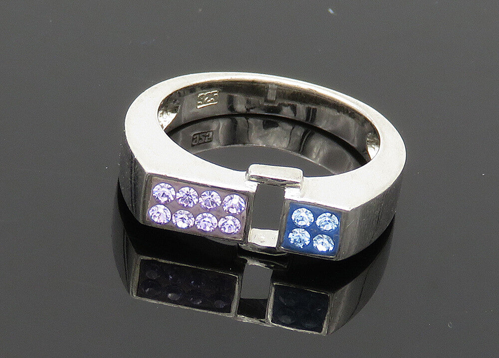 925 Silver  Vintage Purple & Blue Crystal Square Band Ring Sz 7  RG20569