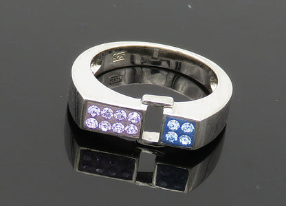 925 Silver  Vintage Purple & Blue Crystal Square Band Ring Sz 7  RG20569