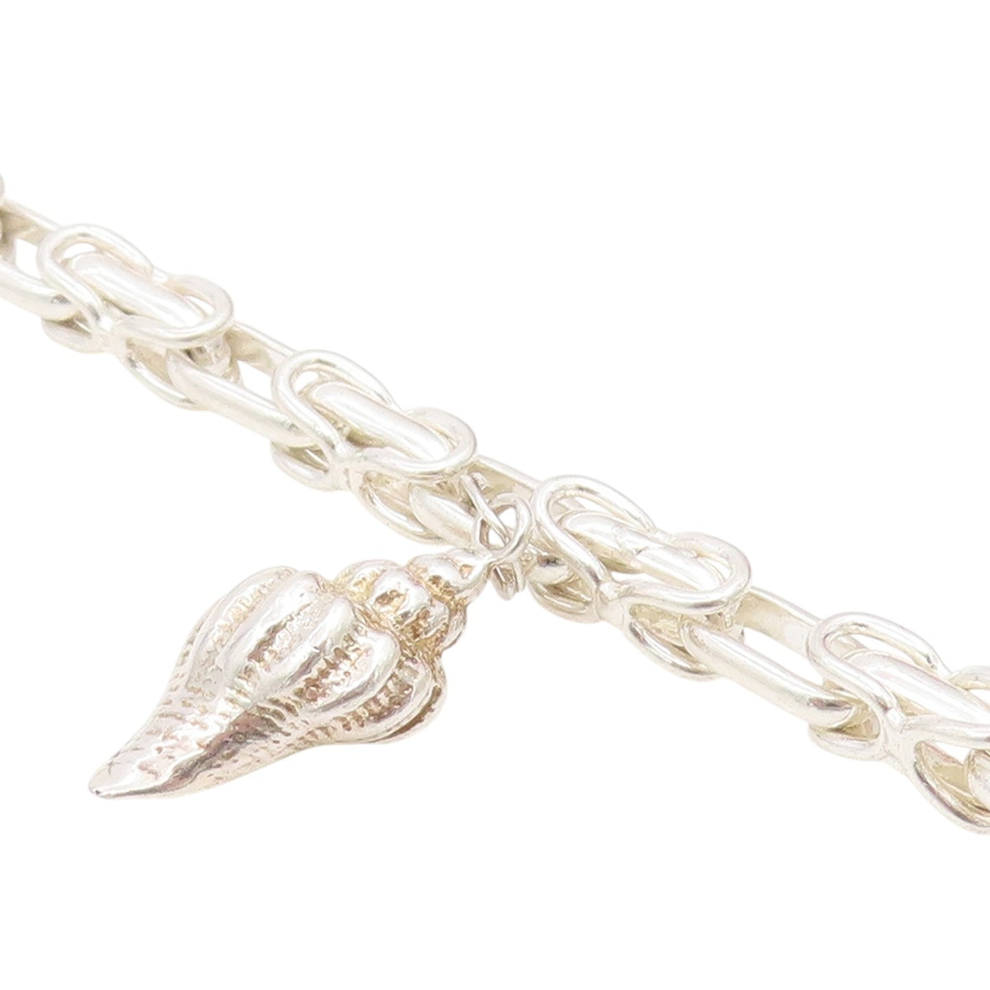 925 Sterling Silver Vintage Bracelet Modernist Chain With Conch Shell  BT11721