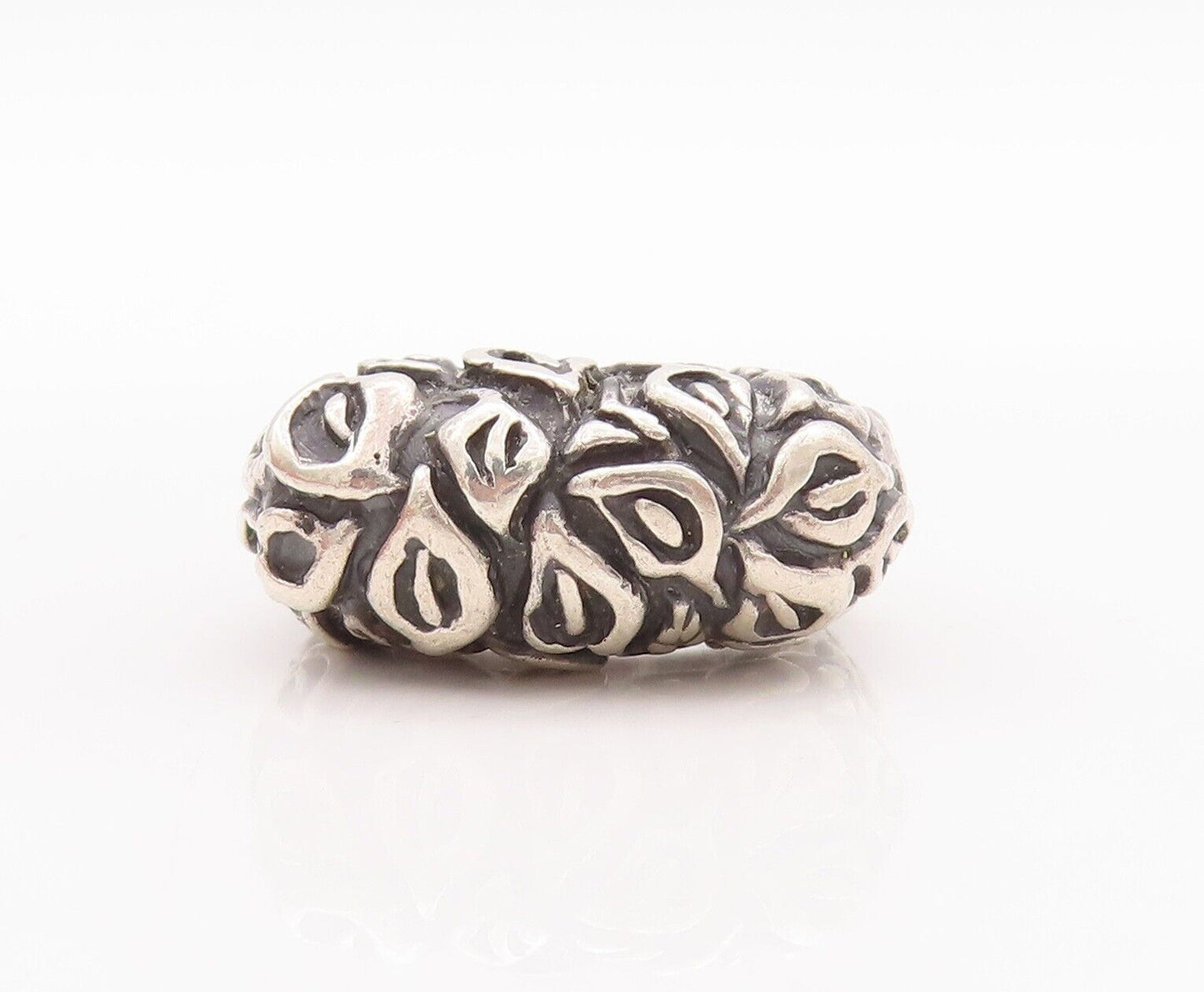 925 Sterling Silver Vintage Ring Solid Domed Carved Leaves  Sz 6 RG28642