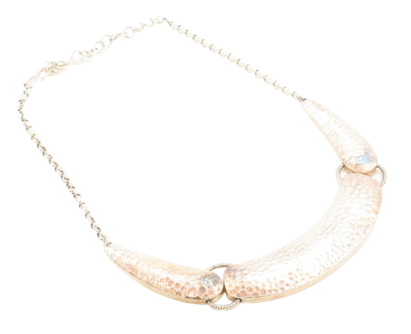 DOUG PAULUS 925 Silver  Vintage Shiny Hammered Detail Chain Necklace  NE1560