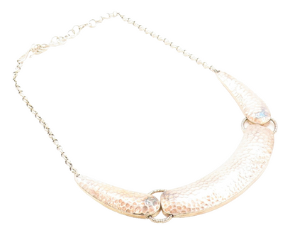 DOUG PAULUS 925 Silver  Vintage Shiny Hammered Detail Chain Necklace  NE1560