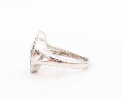 925 Sterling Silver Vintage Ring Black & White CZ Bands Flower  Sz 6  RG33381