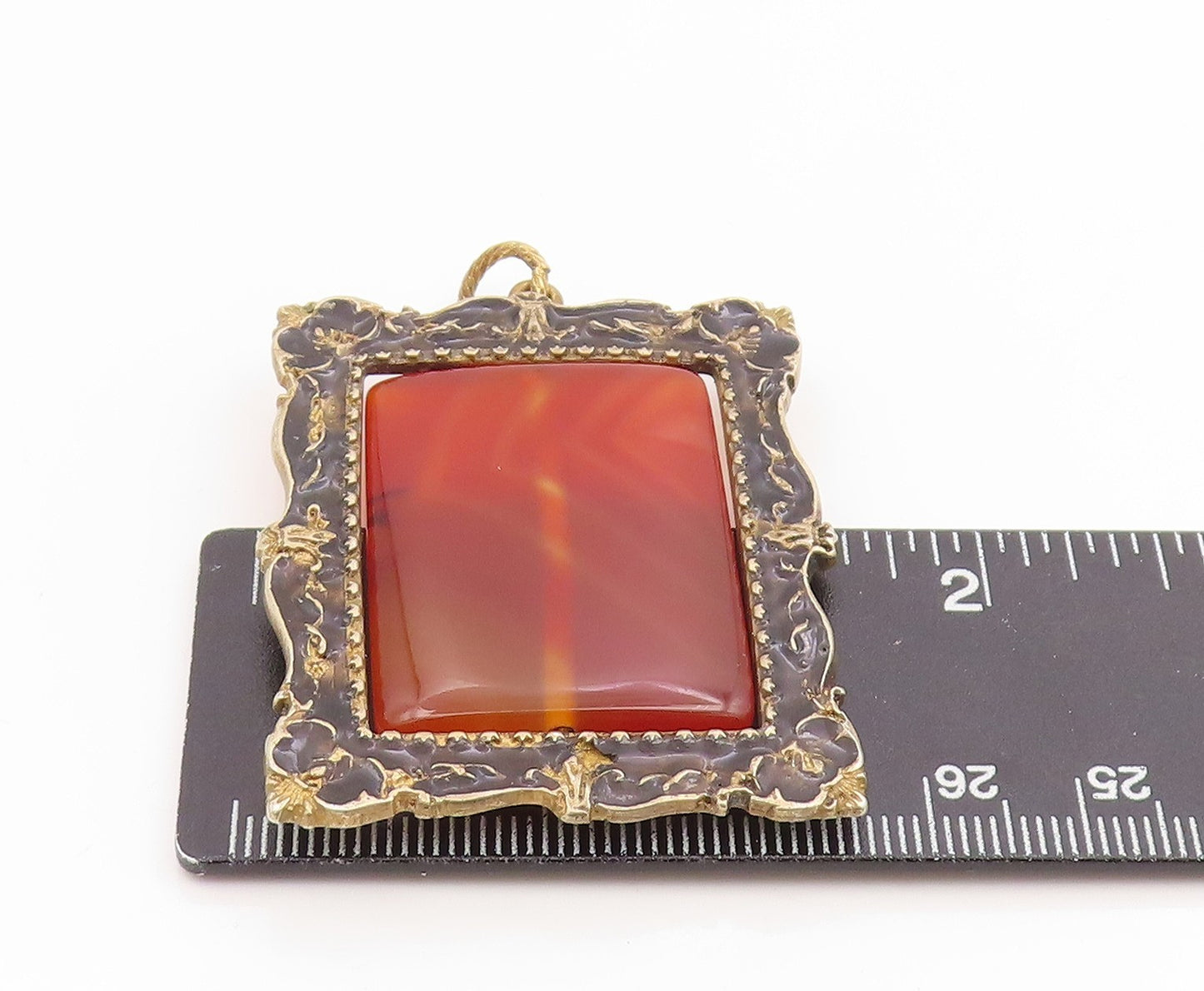 925 Sterling Silver Vintage Pendant Gold Plated Carnelian Spinner Fob  PT26075
