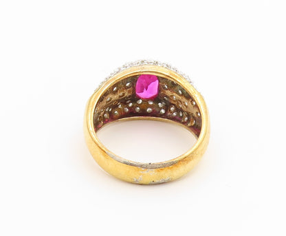 925 Sterling Silver Vintage Ring Gold Plated Ruby & CZ Pave Band  Sz 9  RG36910