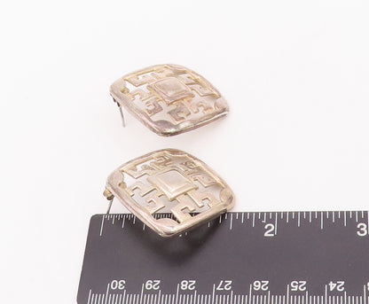 925 Sterling Silver Vintage Earrings Symmetrical Square Cutout Maze  EG12920