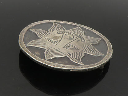 MMA 925 Sterling Silver  Vintage Dark Tone Etched Sun Face Brooch Pin  BP9336