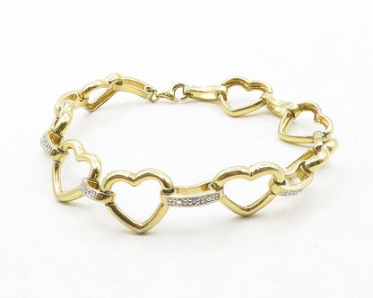 925 Sterling Silver  Genuine Diamonds Gold Plated Heart Chain Bracelet  BT4967