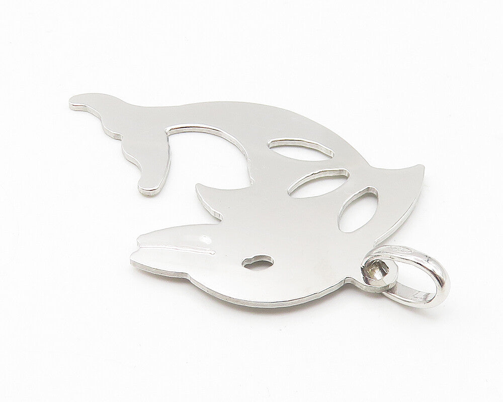 925 Sterling Silver  Shiny Smooth Cutout Leaping Dolphin Motif Pendant  PT8586