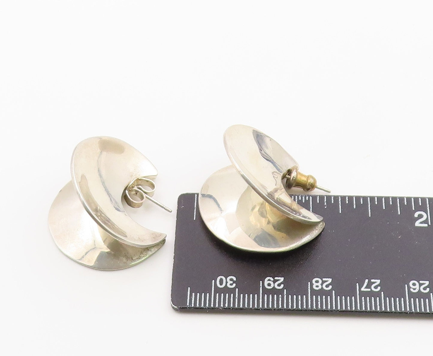 925 Sterling Silver Vintage Earrings Modernist Folded Crescent Moons  EG14414