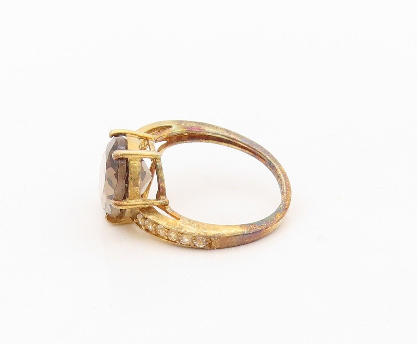 925 Sterling Silver Vintage Ring Gold Plated Smoky Quartz & Topaz  Sz 7  RG30386