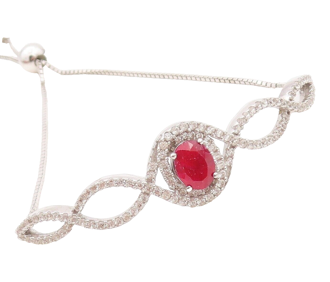 925 Sterling Silver Vintage Bracelet Real Ruby & Topaz Bolo Lock BT10749