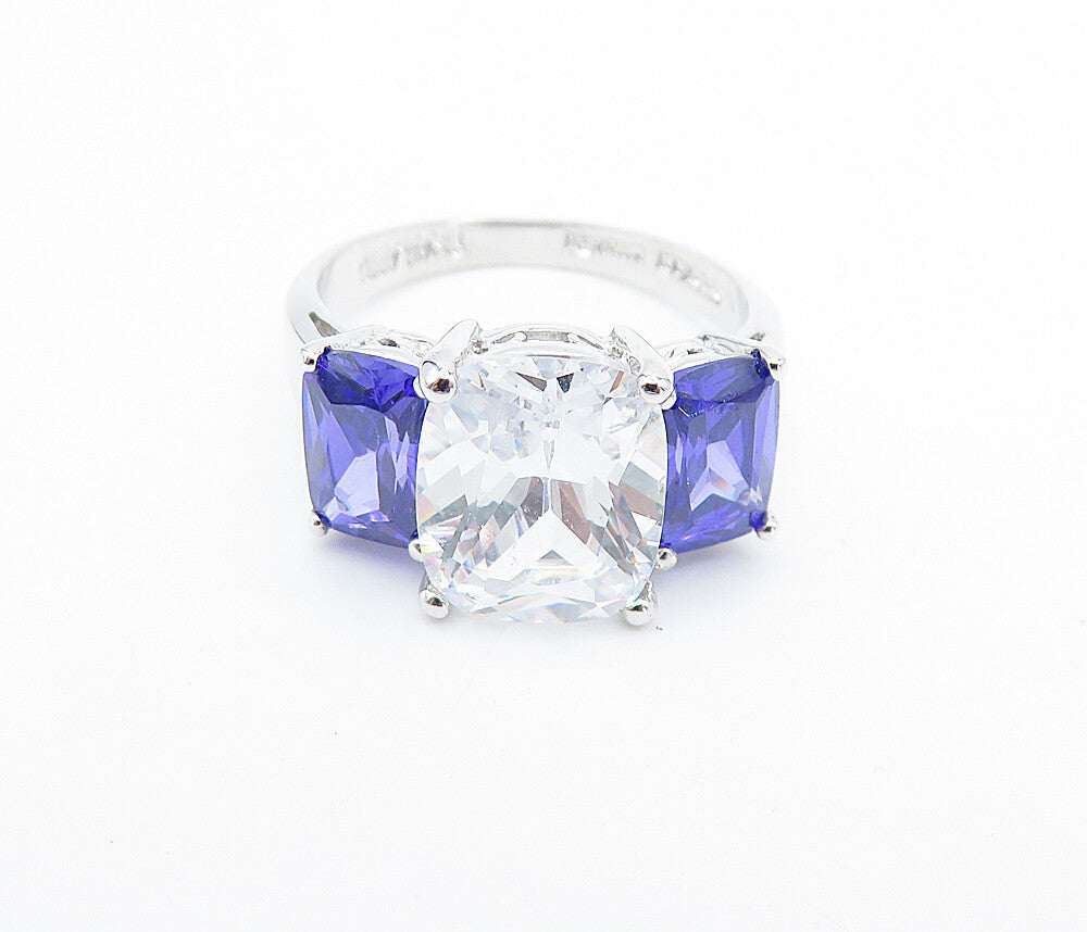 925 Sterling Silver  Cubic Zirconia & Purple Topaz Band Ring Sz 8  RG7277