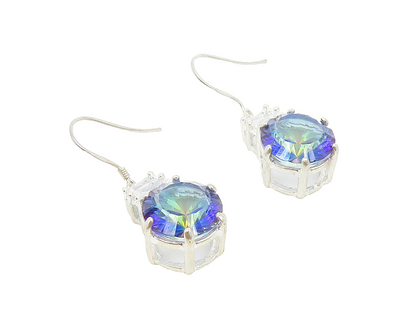 925 Sterling Silver  Prong Set Topaz & Cubic Zirconia Dangle Earrings  EG5543