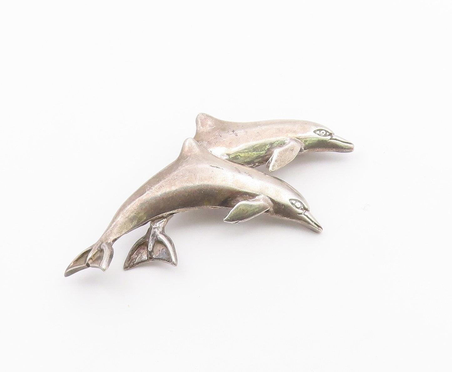 925 Sterling Silver  Vintage Two Leaping Dolphins Animal Brooch Pin  BP6511