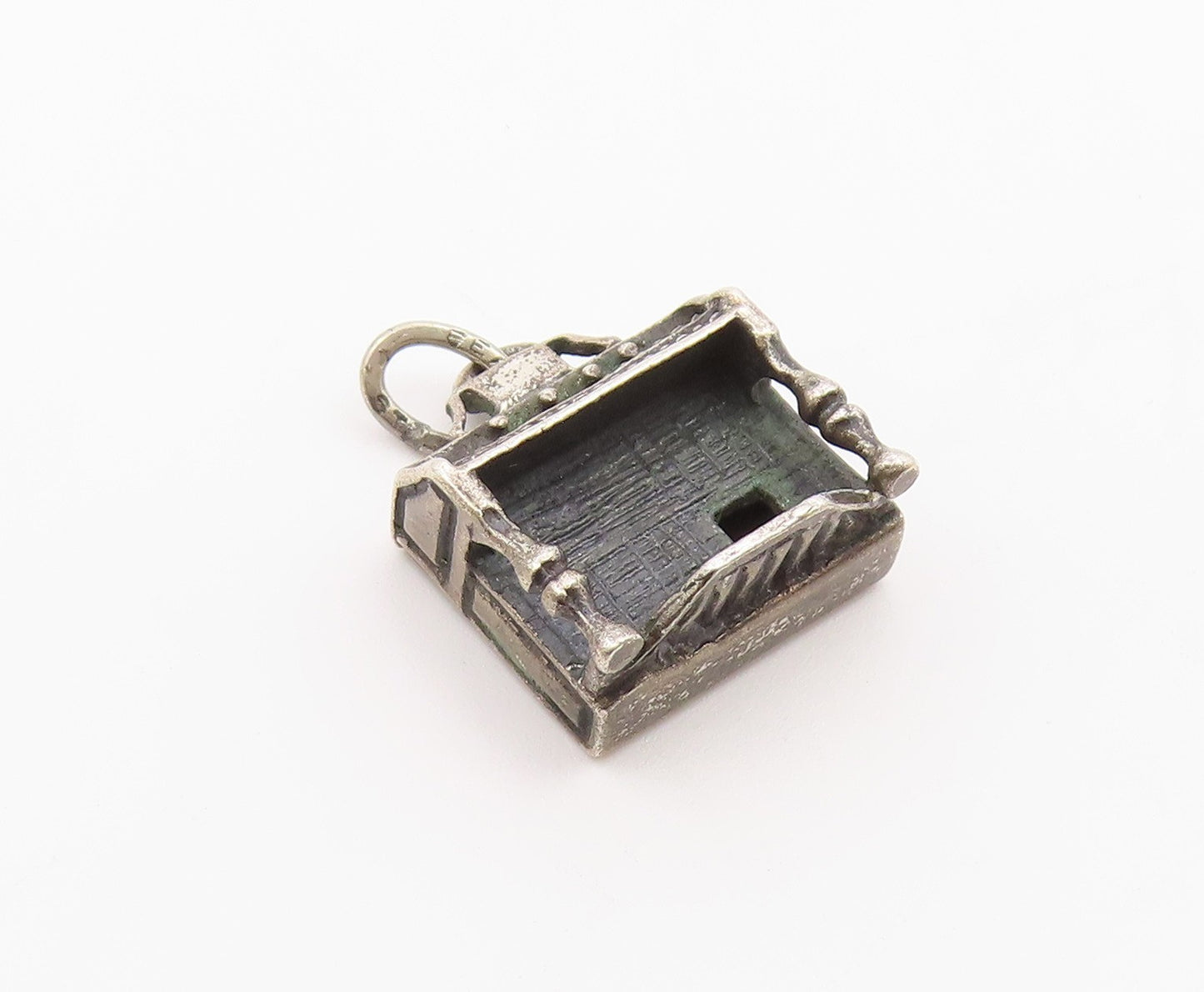 925 Sterling Silver  Vintage Oxidized Petite Wall Piano Pendant  PT16407