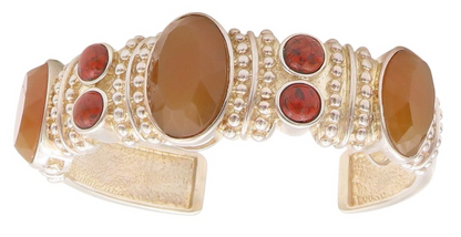 925 Sterling Silver Vintage Bracelet WHITNEY KELLY Gemstone Carved Cuff  BT11082