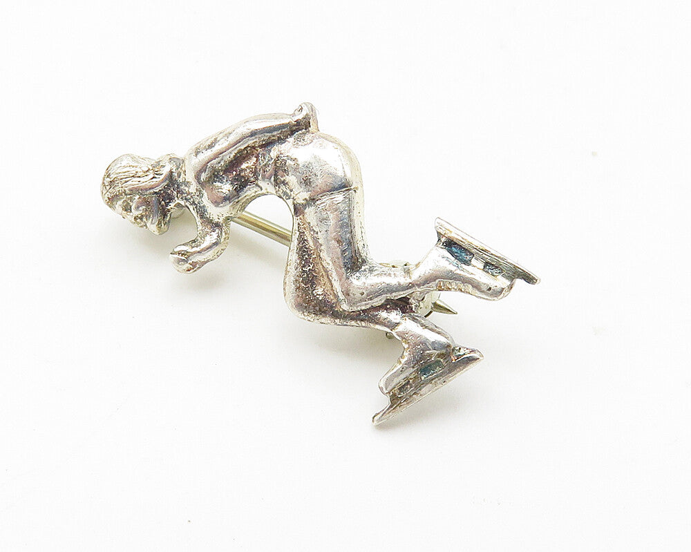 925 Sterling Silver  Vintage Shiny Petite Ice Skating Woman Brooch Pin  BP4246