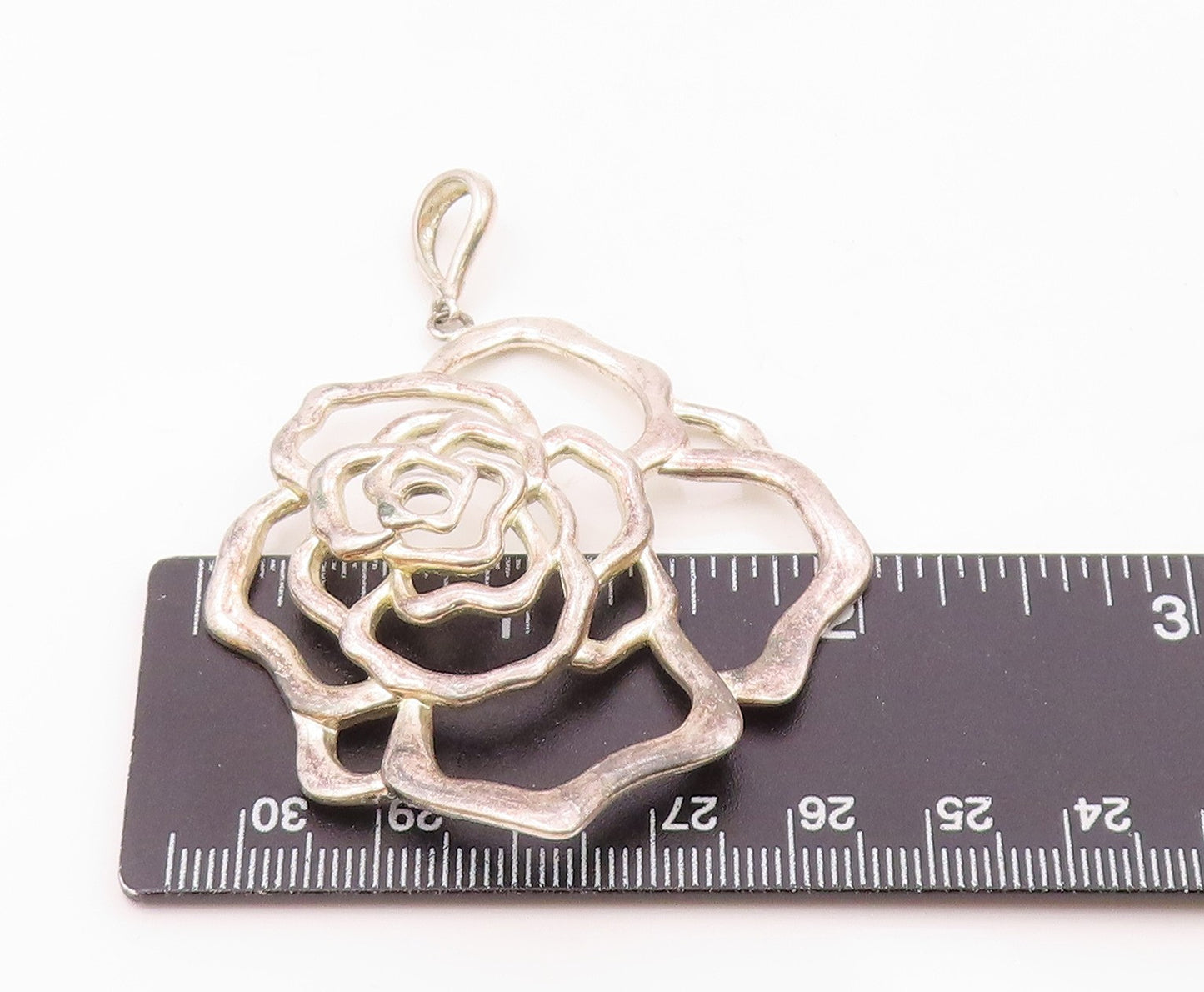 JACMEL 925 Sterling Silver  Vintage Shiny Open Rose Flower Pendant  PT18792