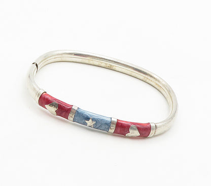 925 Sterling Silver  Vintage Enamel Love Heart Star Bangle Bracelet  BT6167
