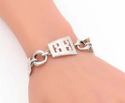 925 Sterling Silver Vintage Bracelet Modernist Cutout Pattern Link  BT11662