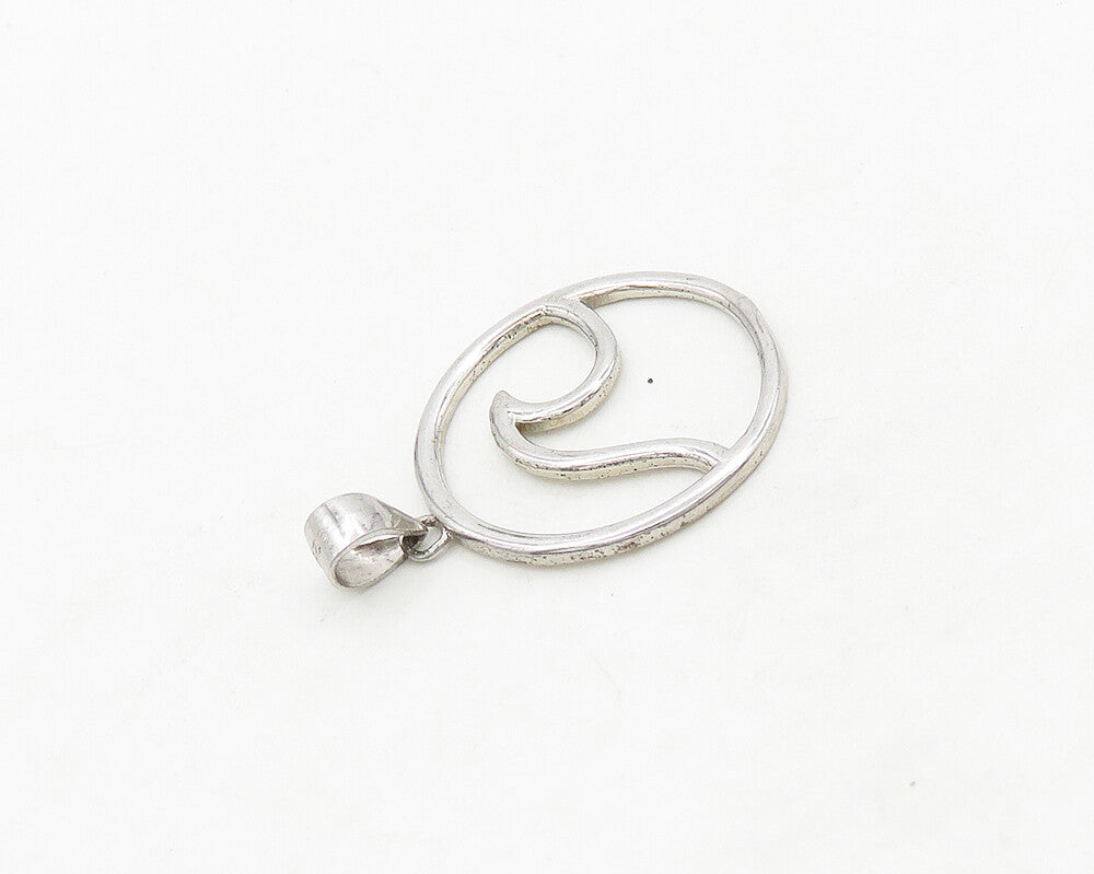 925 Sterling Silver  Vintage Shiny Smooth Ocean Wave Circle Pendant  PT15487