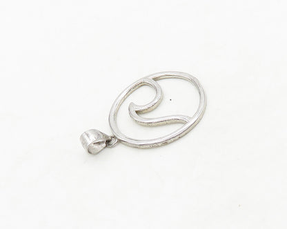 925 Sterling Silver  Vintage Shiny Smooth Ocean Wave Circle Pendant  PT15487