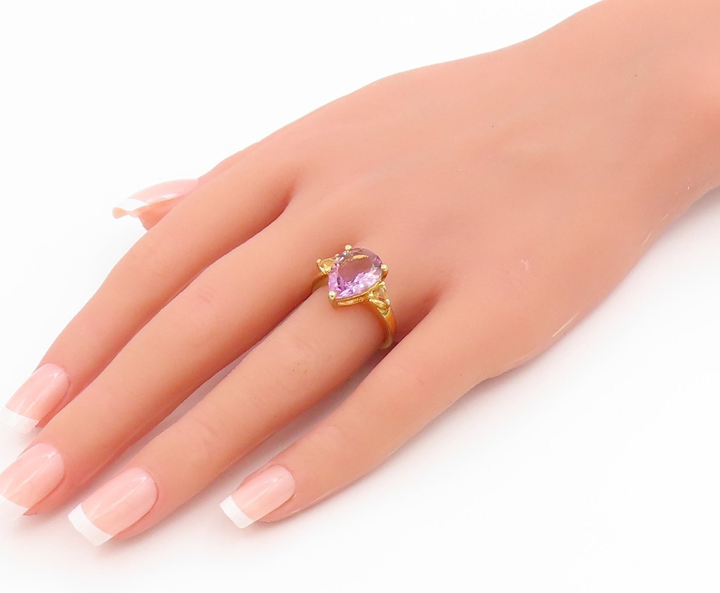 925 Sterling Silver Vintage Ring Gold Plated Amethyst & Citrine  Sz 6.5  RG36126