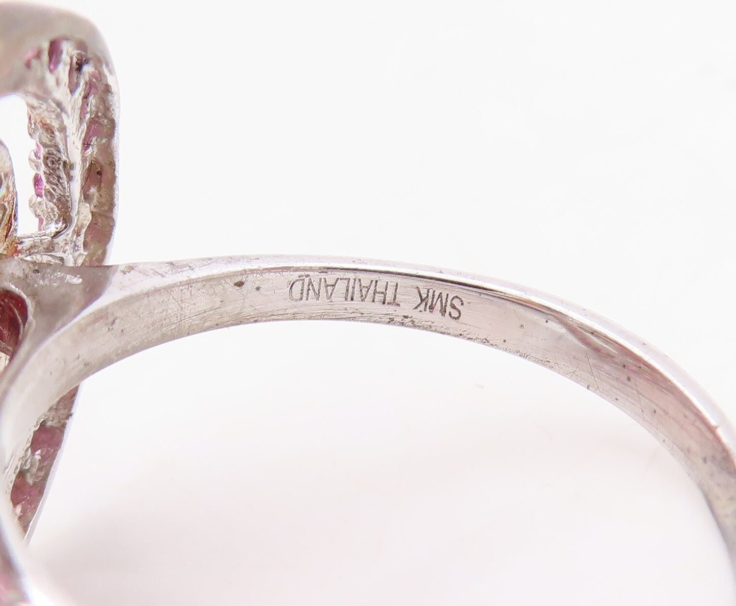 925 Sterling Silver Vintage Ring Round Red Halo Pink & White CZ  Sz 7.5  RG30440
