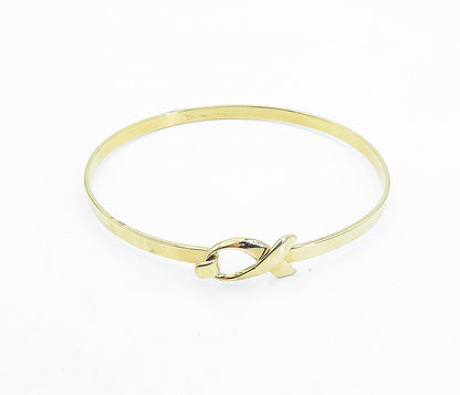 925 Sterling Silver  Shiny Gold Plated Ribbon Detail Bangle Bracelet  BT2071