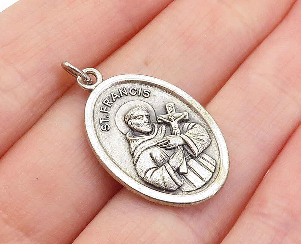 925 Sterling Silver  Vintage Antique Saint Francis Religious Pendant  PT5614