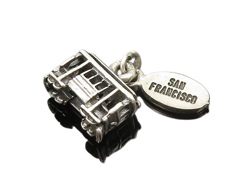 925 Sterling Silver  Vintage Fisherman's Wharf Trolley Car Pendant  PT15970