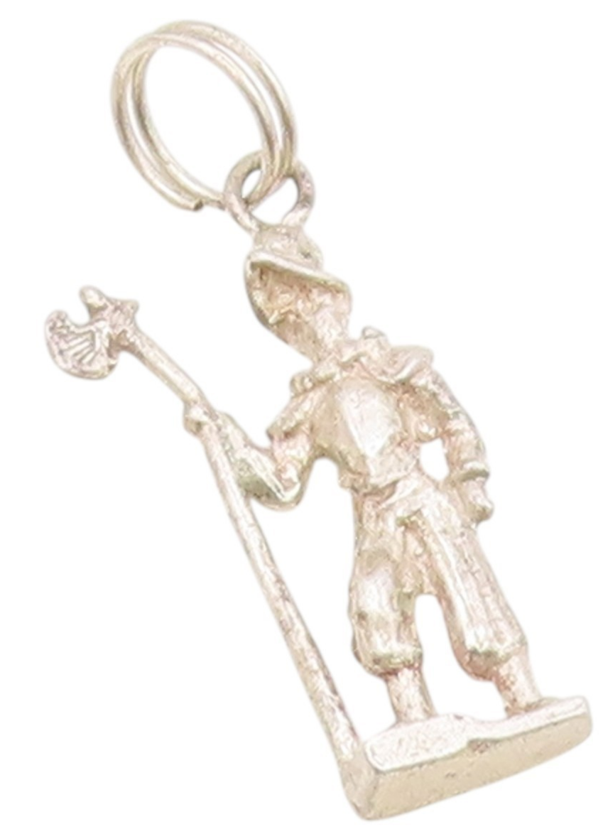 925 Sterling Silver  Vintage Sculpted Knight Armor With Axe Pendant  PT21294