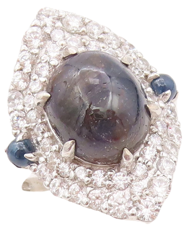 925 Sterling Silver Vintage Ring Diamonds Shape CZ & Gemstones  Sz 7  RG30595