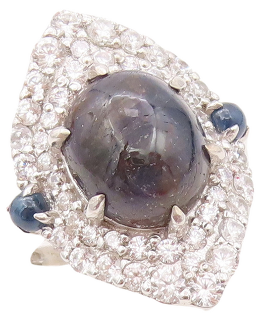 925 Sterling Silver Vintage Ring Diamonds Shape CZ & Gemstones  Sz 7  RG30595