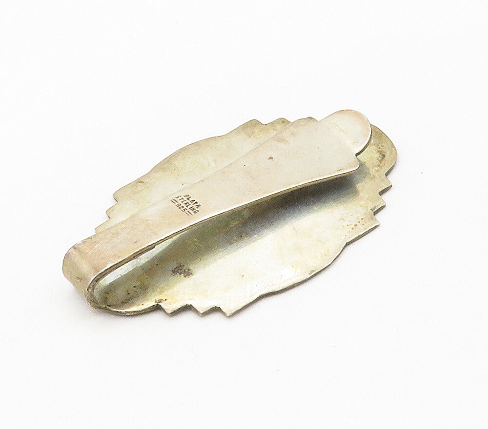 925 Sterling Silver  Vintage Oxidized Traditional Pattern Money Clip  TR2096