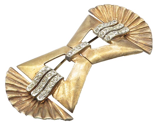 925 Sterling Silver  Vintage White Topaz Modernist Bow Brooch Pin  BP3964