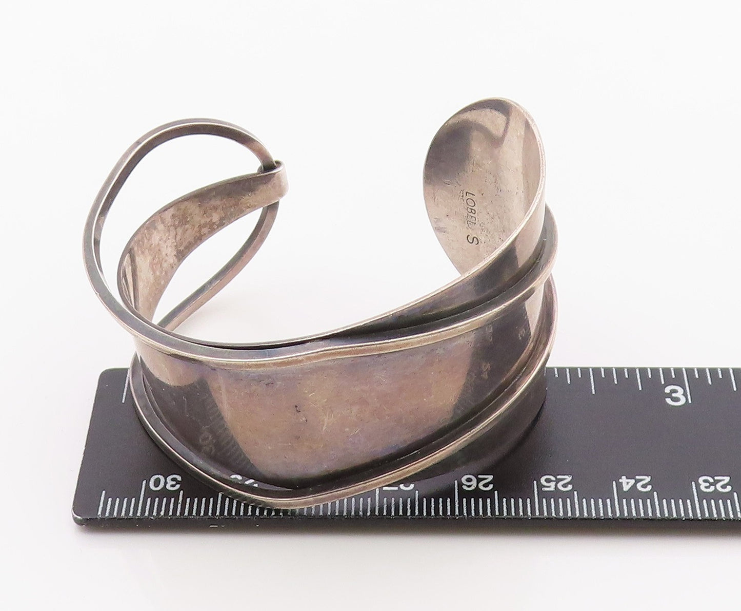 925 Sterling Silver Vintage Bracelet PAUL LOBEL Modernist Wavy Cuff  BT12127