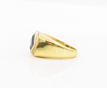 925 Sterling Silver Vintage Ring Gold Plated Square Onyx & CZ  Sz 10  RG28477