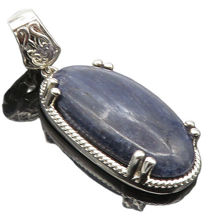 KARIS 925 Sterling Silver  Cabochon Cut Sodalite Shiny Oval Pendant  PT7228