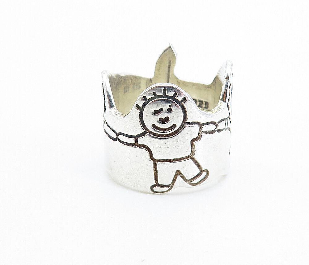 MEXICO 925 Silver  Vintage Children Holding Hands Band Ring Sz 6.5  RG6645